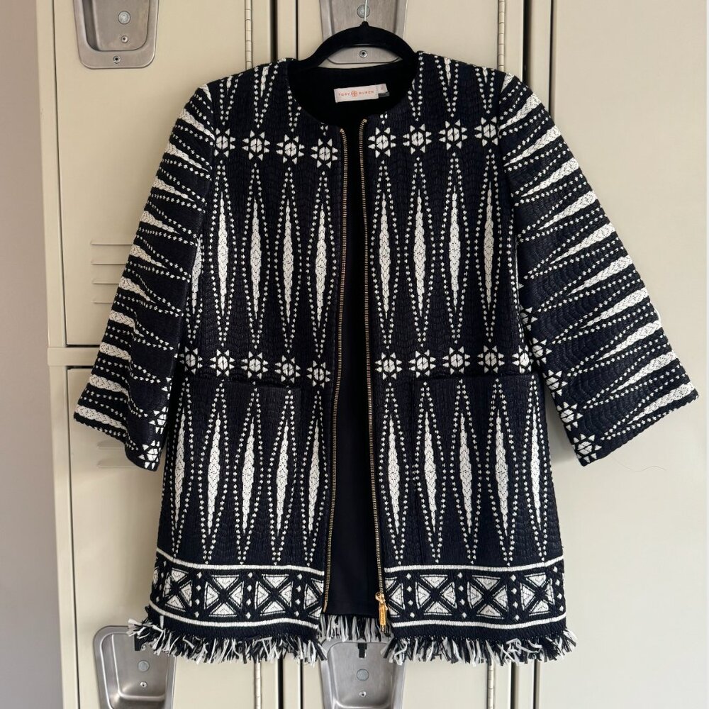Tory Burch Black and White Patterned Jacket - Picture 2 of 6